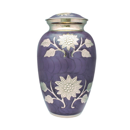 Purple And Silver Flower Cremation Urn