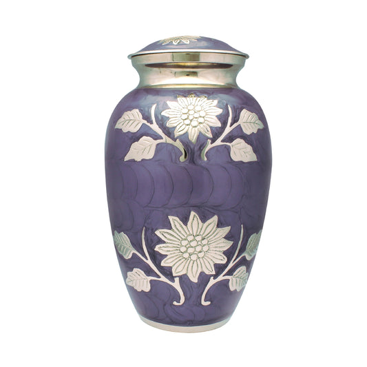 Purple And Silver Flower Cremation Urn