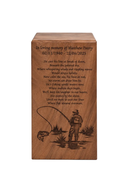 Wood Casket for Adult Ashes Fisherman Design