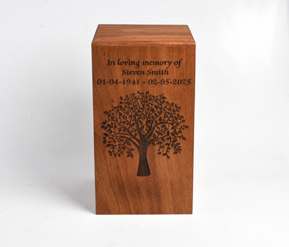 Wood Casket for Adult Ashes Tree Design