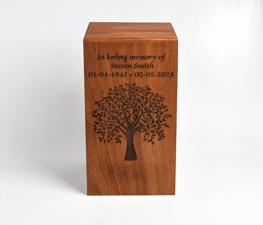 Wood Casket for Adult Ashes Tree Design