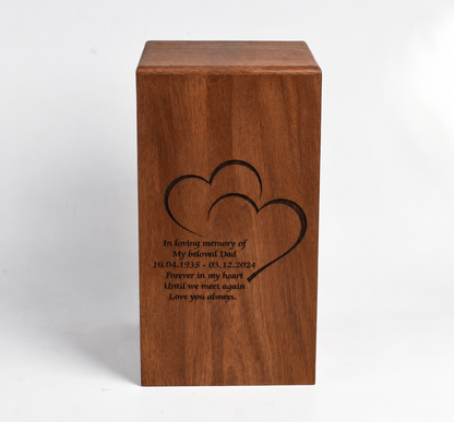 Wood Casket for Adult Ashes Twin Hearts Design