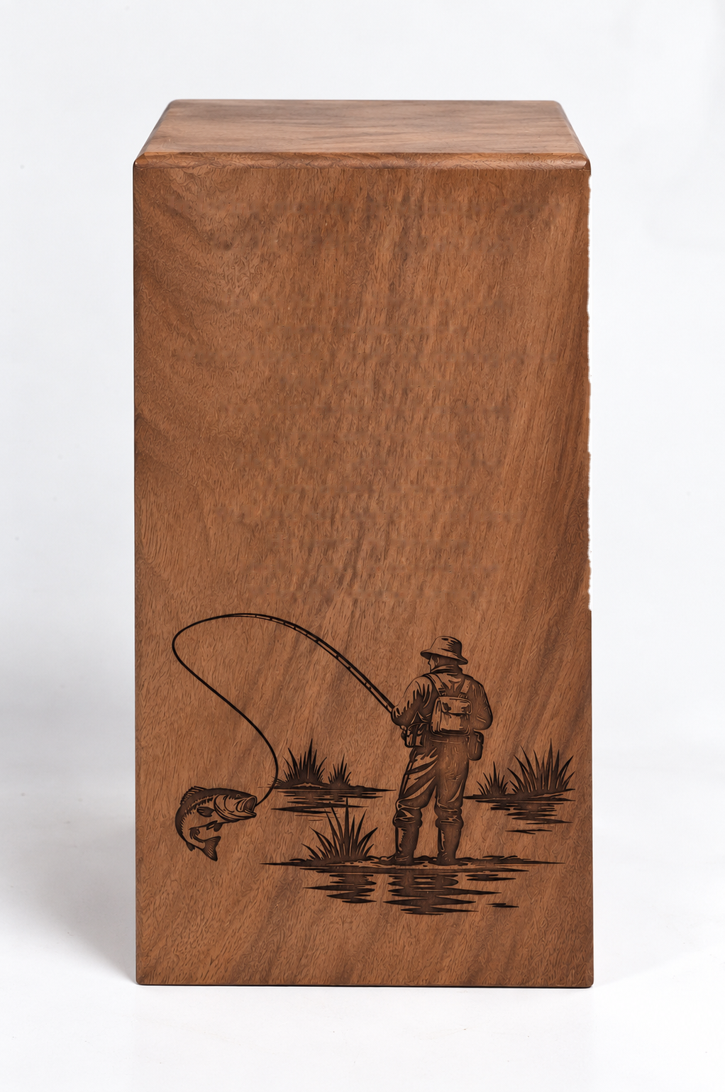 Wood Casket for Adult Ashes Fisherman Design