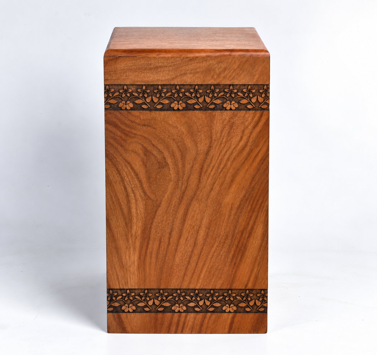 Solid Wood Cremation Casket Urn – Floral Border Engraving Design