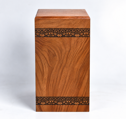 Solid Wood Cremation Casket Urn – Floral Border Engraving Design