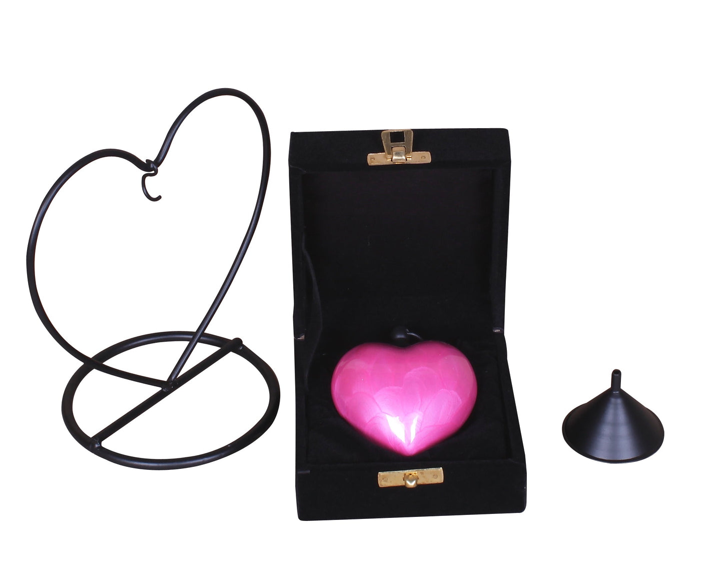 White Heart In Heart Keepsake With Funnel, Stand & Box NEW