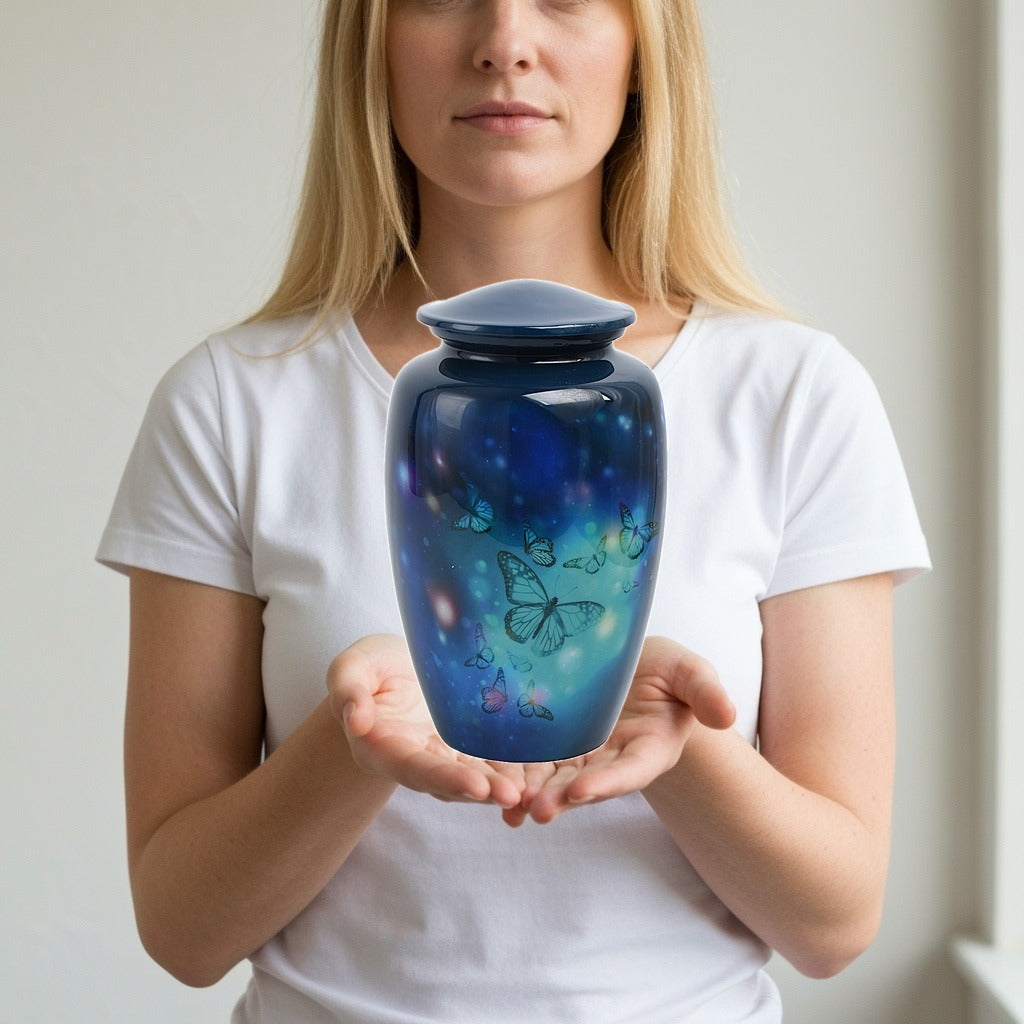 Blue Butterflies Adult Cremation Urn