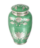 green sunflower adult cremation ashes urn, funeral memorial, large urn, metal urn, brass urn, adult urn