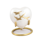 Pearl White Going Home Heart Keepsake With Box & Stand