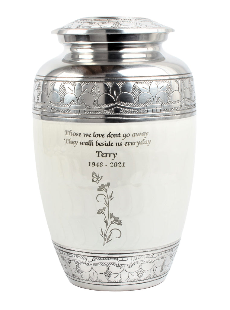 Pearl White Aluminium Cremation Urn With Engraving Options – UrnsWithLove