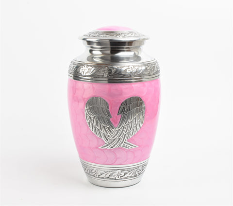 Angel Wings Pink And Silver Cremation Urn