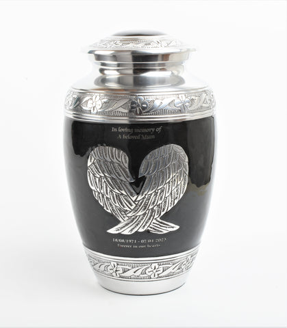 Angel Wings Black And Silver Cremation Urn