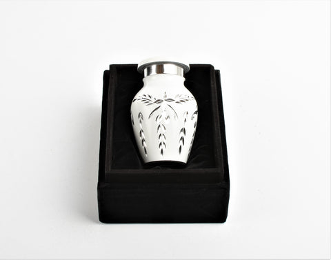 Mini Keepsake Cremation Urn White & Silver Diamond Style