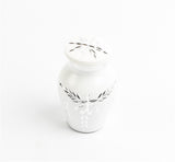 Mini Keepsake Cremation Urn White & Silver Diamond Style