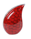 red teardrop cremation urn, small red teardrop ashes urn, child urn, baby urn, teenager urn, young adult urn, small cremation urn for ashes , child urn, pet urn, part ashes urn, sharing urn , urn for ashes 